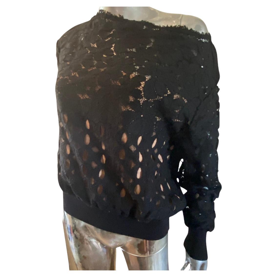 Camicetta Pullover in pizzo e maglia nera Lanvin Paris Collezione 2015, Italia Taglia 4 in vendita