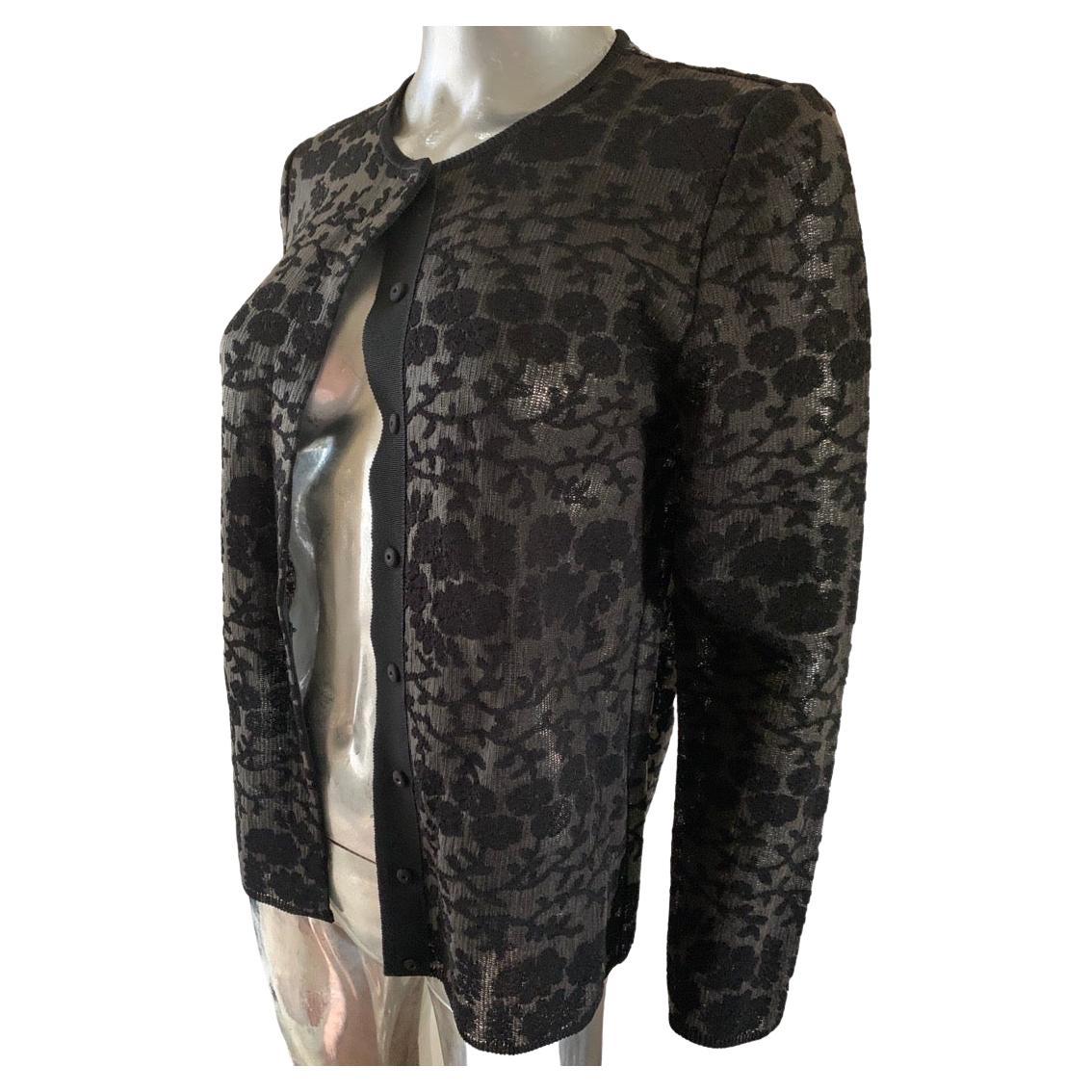 Giambattista Valli Paris Black Floral Jacquard Knit Jacket, Italy NWT Size Large For Sale