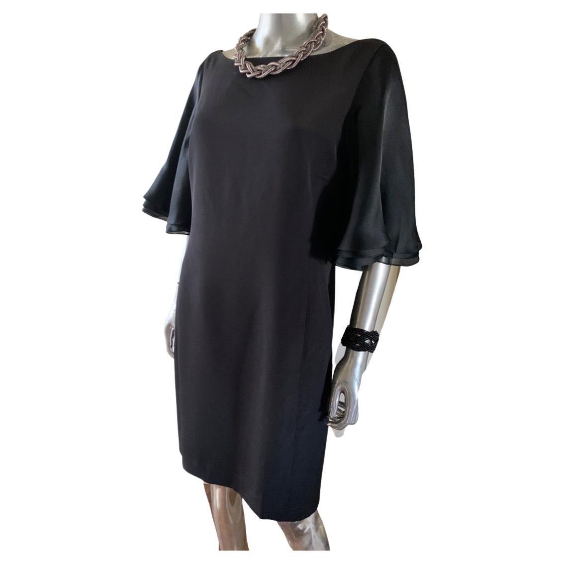 Little Black Dress Silk Organza Ruffle Sleeve Dress by Worth Plus Size 14 Petite For Sale