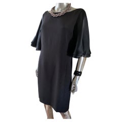 Little Black Dress Silk Organza Ruffle Sleeve Dress by Worth Plus Size 14 Petite