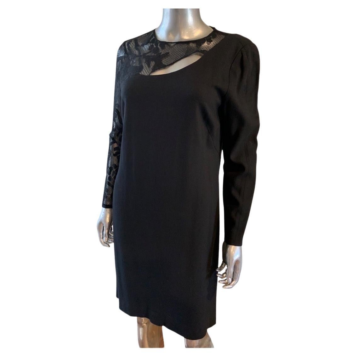 Little Black Dress Worth NY Lace Sleeve and Asymmetrical Bodice Dress Size 10 For Sale