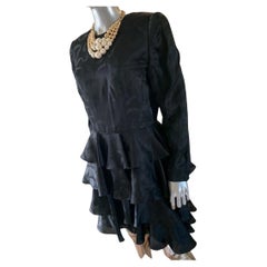 Vintage David Hayes LBD Silk Jacquard Tiered Ruffle Cocktail Dress, NWT