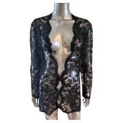 Josie Natori European Black Lace Cardigan Jacket Size 10