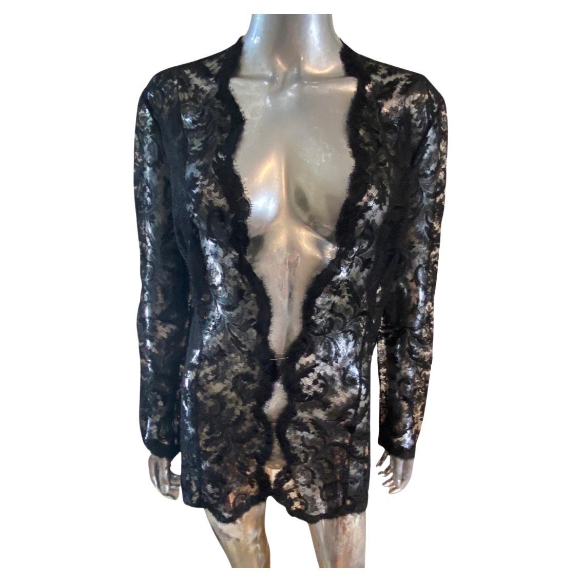 Josie Natori - Giacca cardigan in pizzo nero taglia 10