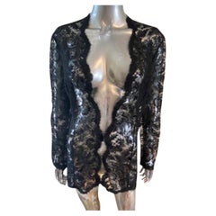 Josie Natori - Giacca cardigan in pizzo nero taglia 10