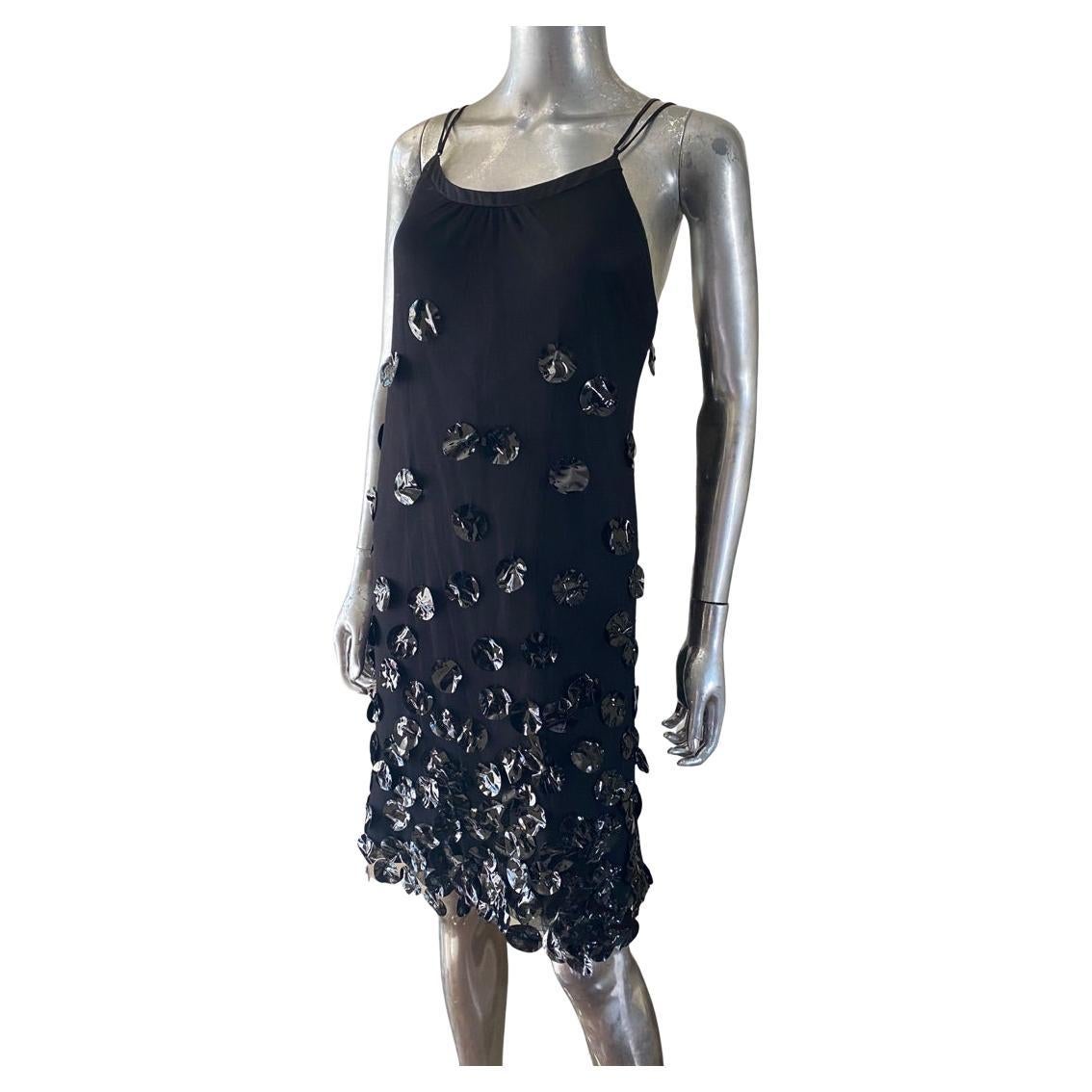 Poleci Black Mesh Cocktail Dress With Crushed Paillettes Design Size 10