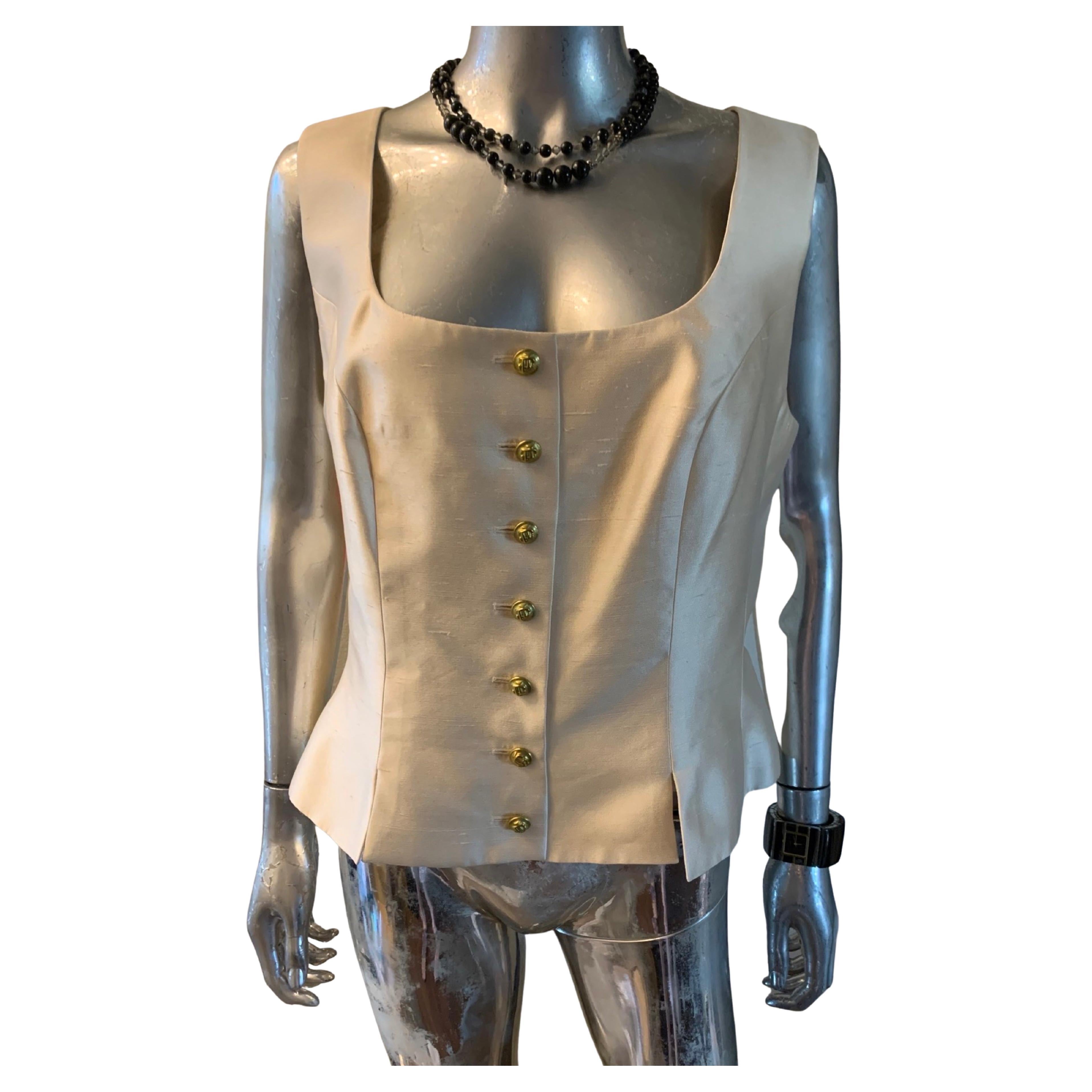 Jacques Fath Paris Creme Silk Blouse / Vest Plus Size 18