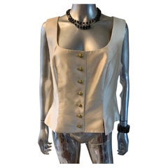 Vintage Jacques Fath Paris Creme Silk Blouse / Vest Plus Size 18