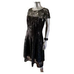 Used Talbot Runhof Celebrity Owned Black Guipure Lace Sequin Dress, Rare. Size 10