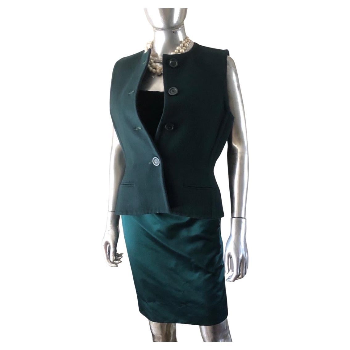 Bill Blass Custom Emerald Cocktail Strapless Dress & Vest for Martha PB Size 8 For Sale