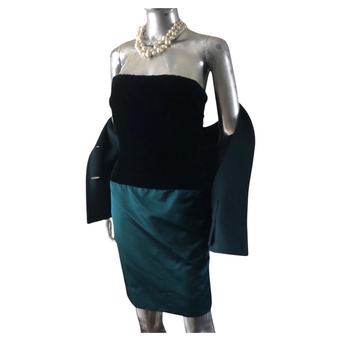 Bill Blass maßgeschneidertes trägerloses Smaragd-Cocktailkleid 
Weste für Martha PB Größe 8 im Angebot