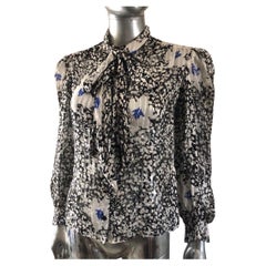 David Hayes Black & White Silk Floral Pussy Bow Blouse Size 4 