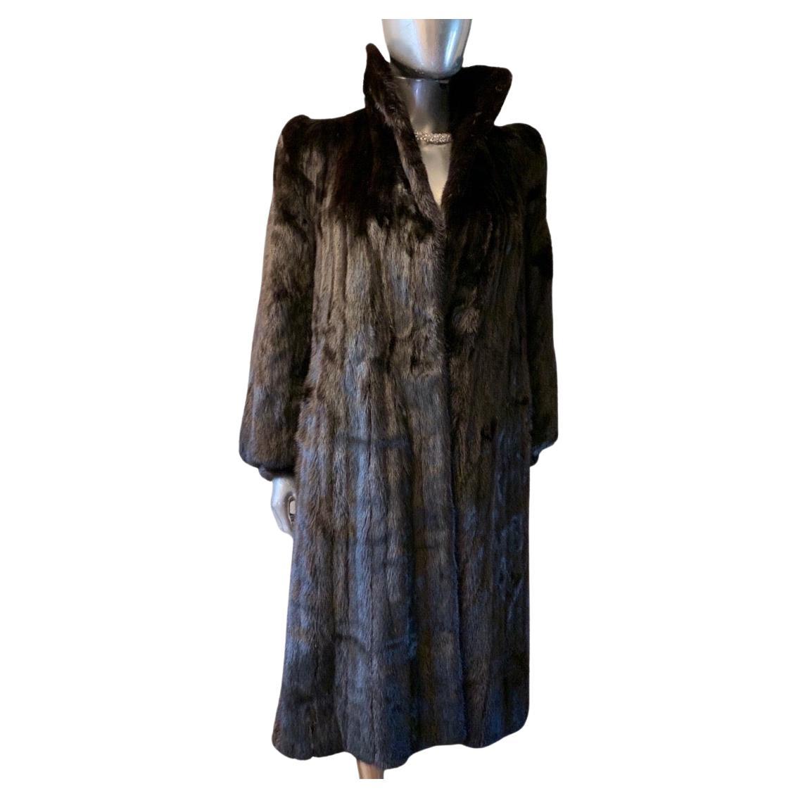 New York Designer Adolfo Glamour Dark Ranch Mink Coat by Size 10-12 For Sale