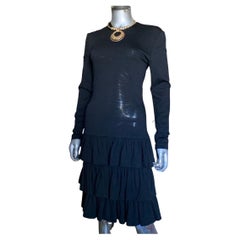Vintage Patrick Kelly Paris Black Jersey Tiered Ruffle Dress Size 4/6
