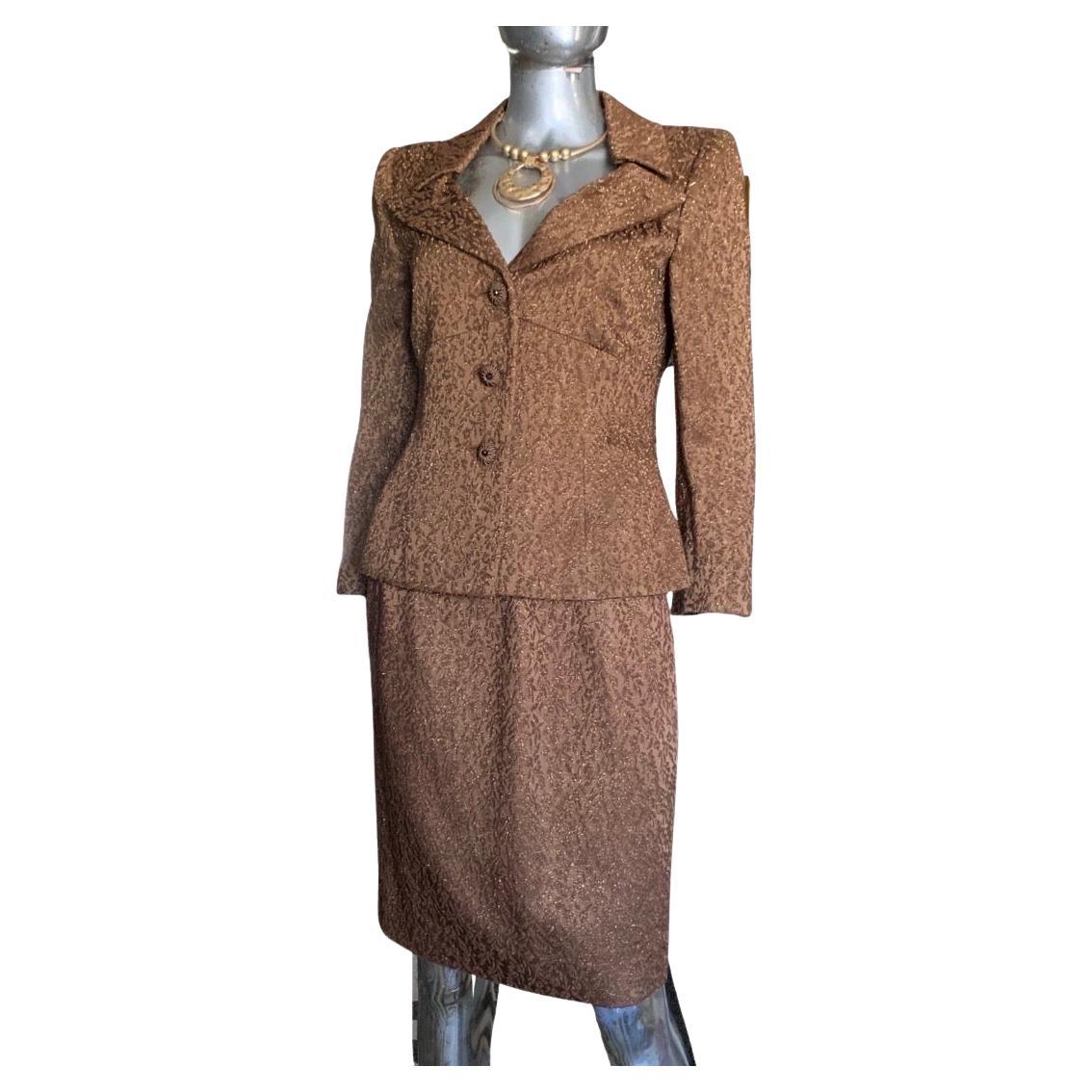 Oscar De La Renta - Vestito con gonna metallizzata color rame, Neiman Marcus - Taglia 8