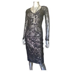 Lela Rose Sexy Silver Metallic Splatter Print on Black Lace Dress Size 0