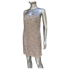 KaufmanFranco Nude Silk Rhinestone Hand Beaded Bustier Cocktail Dress NWT Size 6
