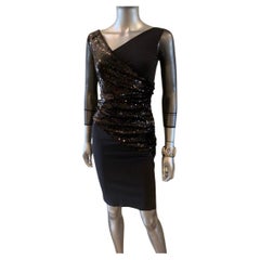 Used Chiara Boni Italy Sexy Designer Asymmetry Black Sequin Cocktail Dress NWT Size 0