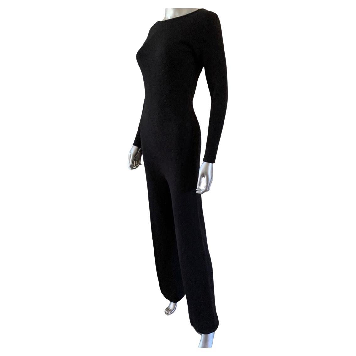 Vintage Rare Valentino Jumpsuit in Black Wool & Cashmere Italy Size M For Sale