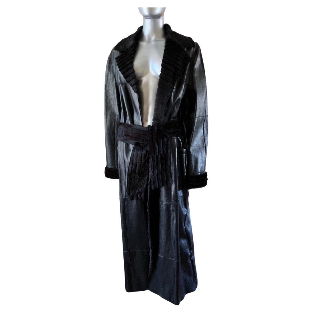 Gianfranco Ferre - Trench in pelle vintage foderato in pelliccia di pecora taglia L (NWT)