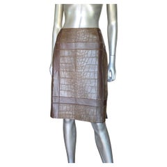 Oscar de la Renta Luxe Brown Leder Alligator geprägter Rock SFA Größe 10