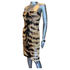Kaufmanfranco NWT Rare Tiger Sequins Hand Beaded Sleevless Cocktail Dress Size 4
