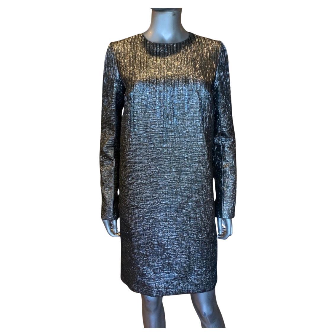 Carmen Marc Valvo - Robe de cocktail chic effet bronze métallisé bordée de perles à la main - Taille 4