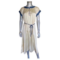 Vintage Christian Dior Lingerie Label Creme Charmeuse Navt Trim Chemise Dress Size Med