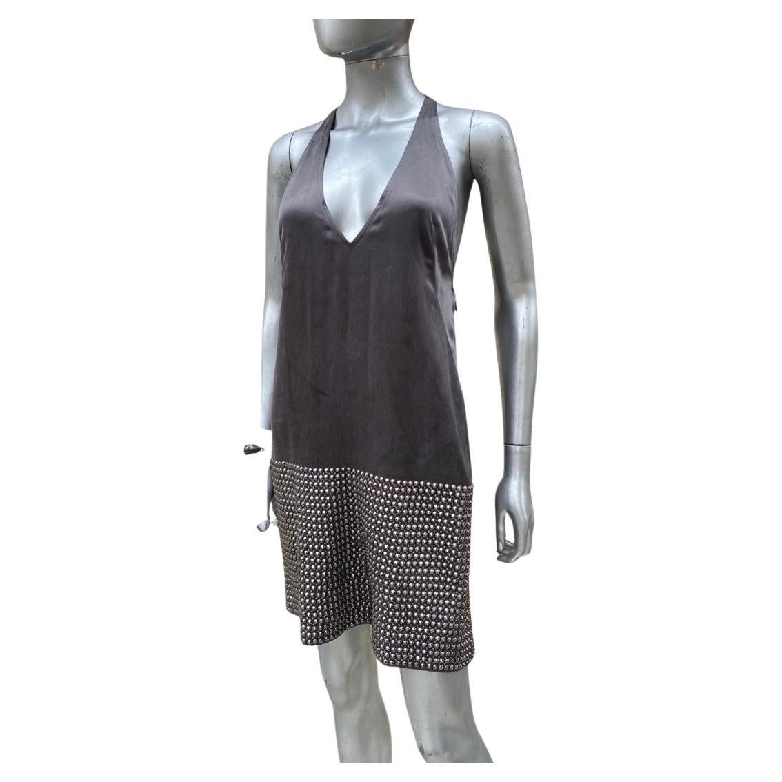 KaufmanFranco - Robe débardeur en soie « Rockstar » avec strass et clous argentés, taille 4 en vente