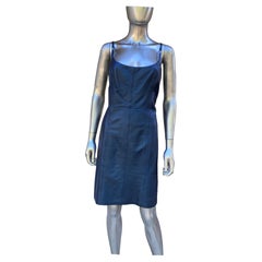 Escada Rare Blue Metallic Leather Tank Dress and Jacket Ensemble Sz 8/38