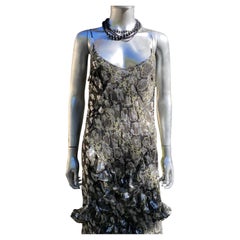 Michael Kors Collection Italian Silk Metallic Ruffle Slip Dress Size 6