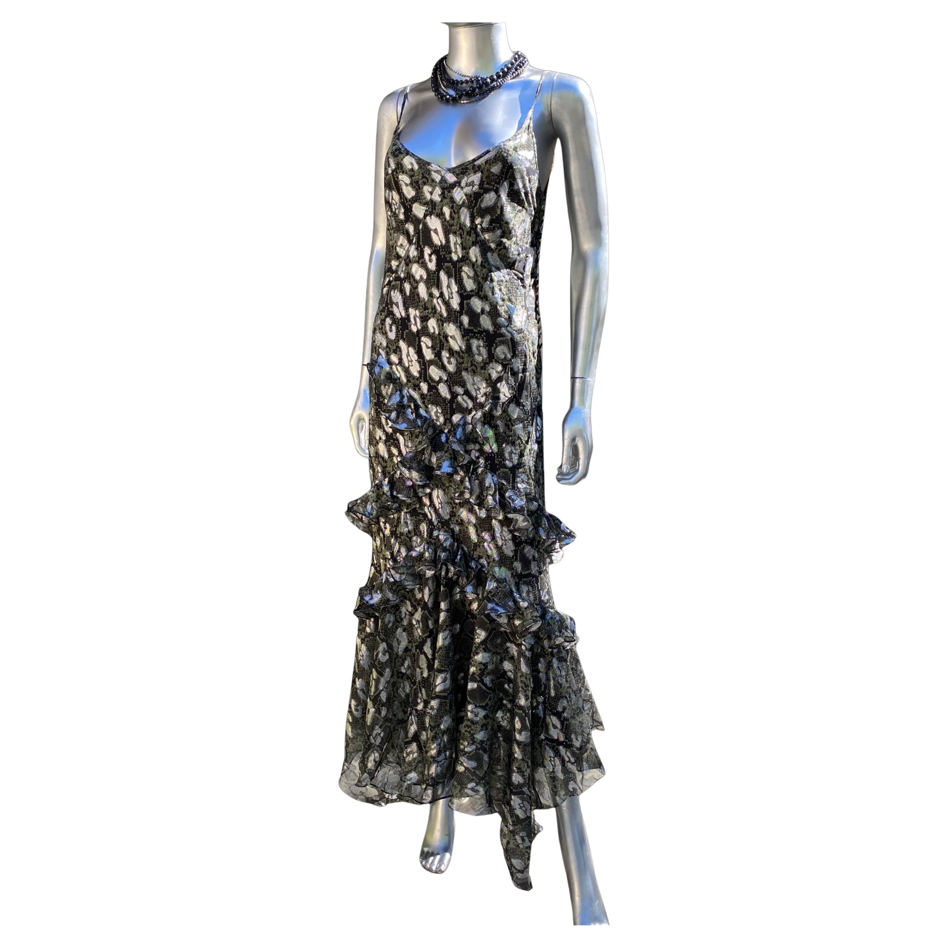 Michael Kors Collection S S S Robe à volants en soie métallisée Taille 6 en vente