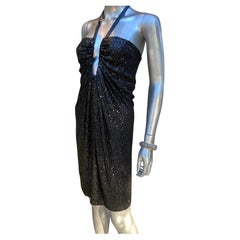 KaufmanFranco Rare Black Modernist Sequin and Leather Cocktail Dress Size