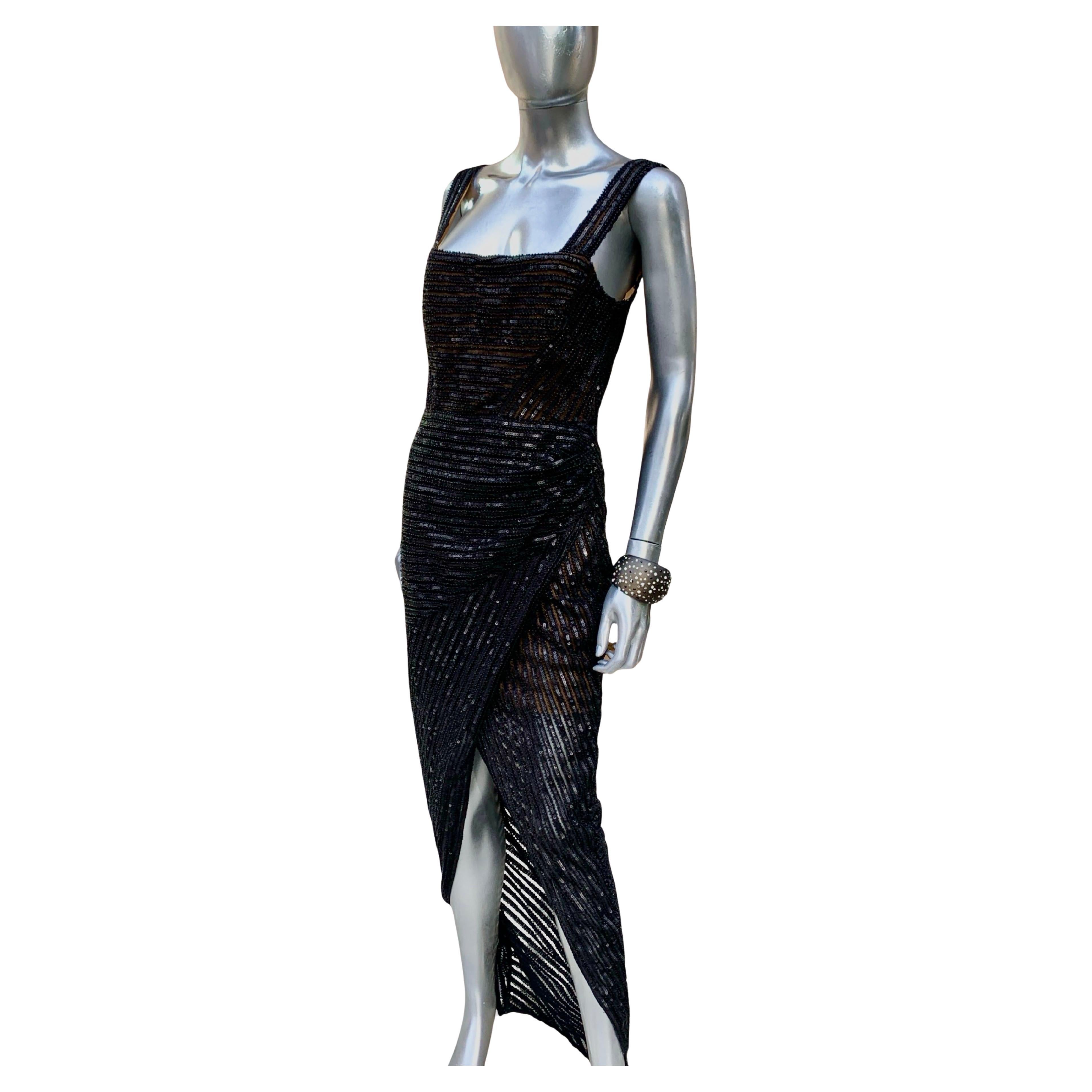 Rachel Gilbert Atemberaubende Schwarz Perlen/Sequin Cutaway Abendkleid Größe 8 NWT Damen im Angebot