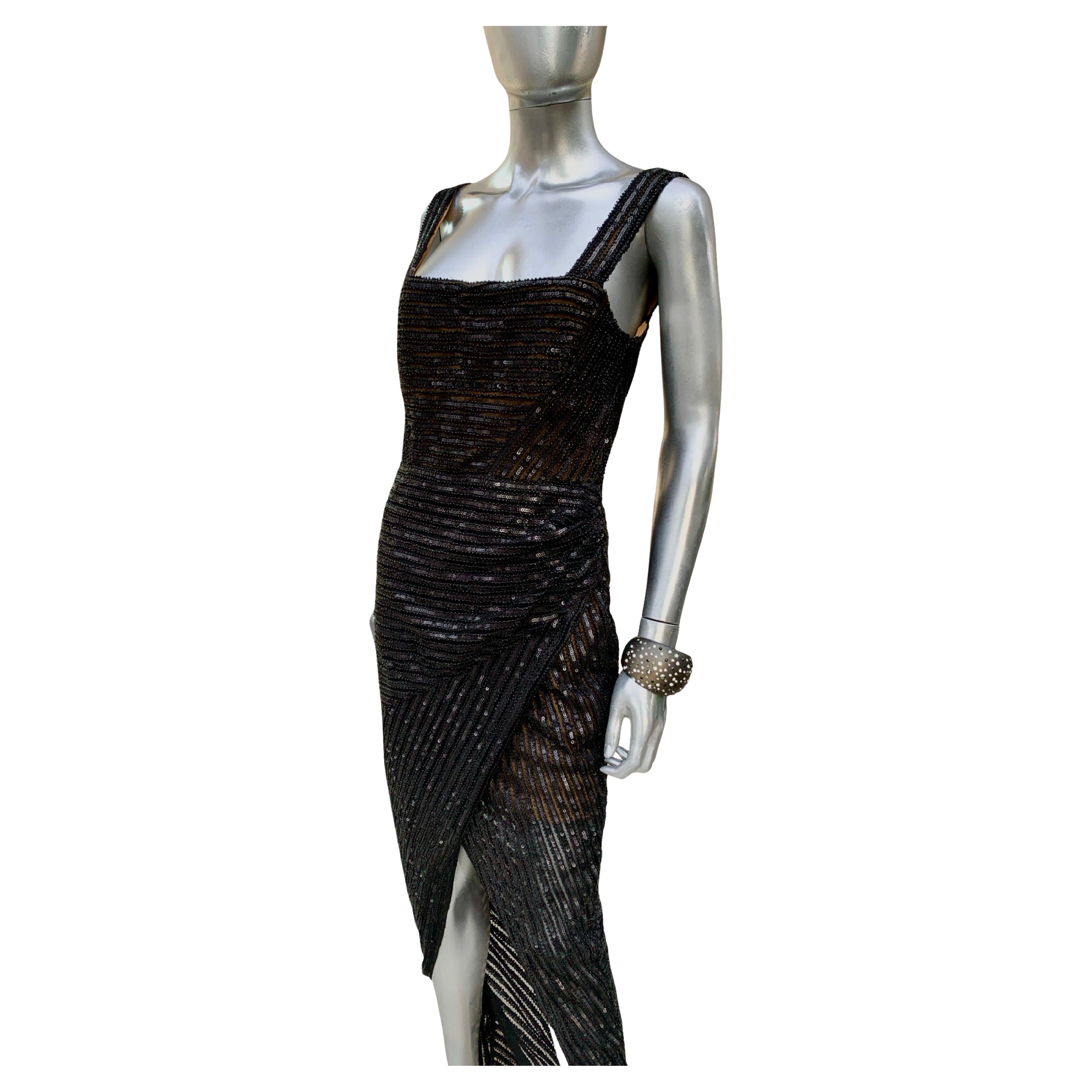 Rachel Gilbert Atemberaubende Schwarz Perlen/Sequin Cutaway Abendkleid Größe 8 NWT im Zustand „Gut“ im Angebot in Palm Desert, CA