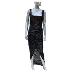 Rachel Gilbert Stunning Black Beaded/Sequin Cutaway Evening Dress Size 8 NWT