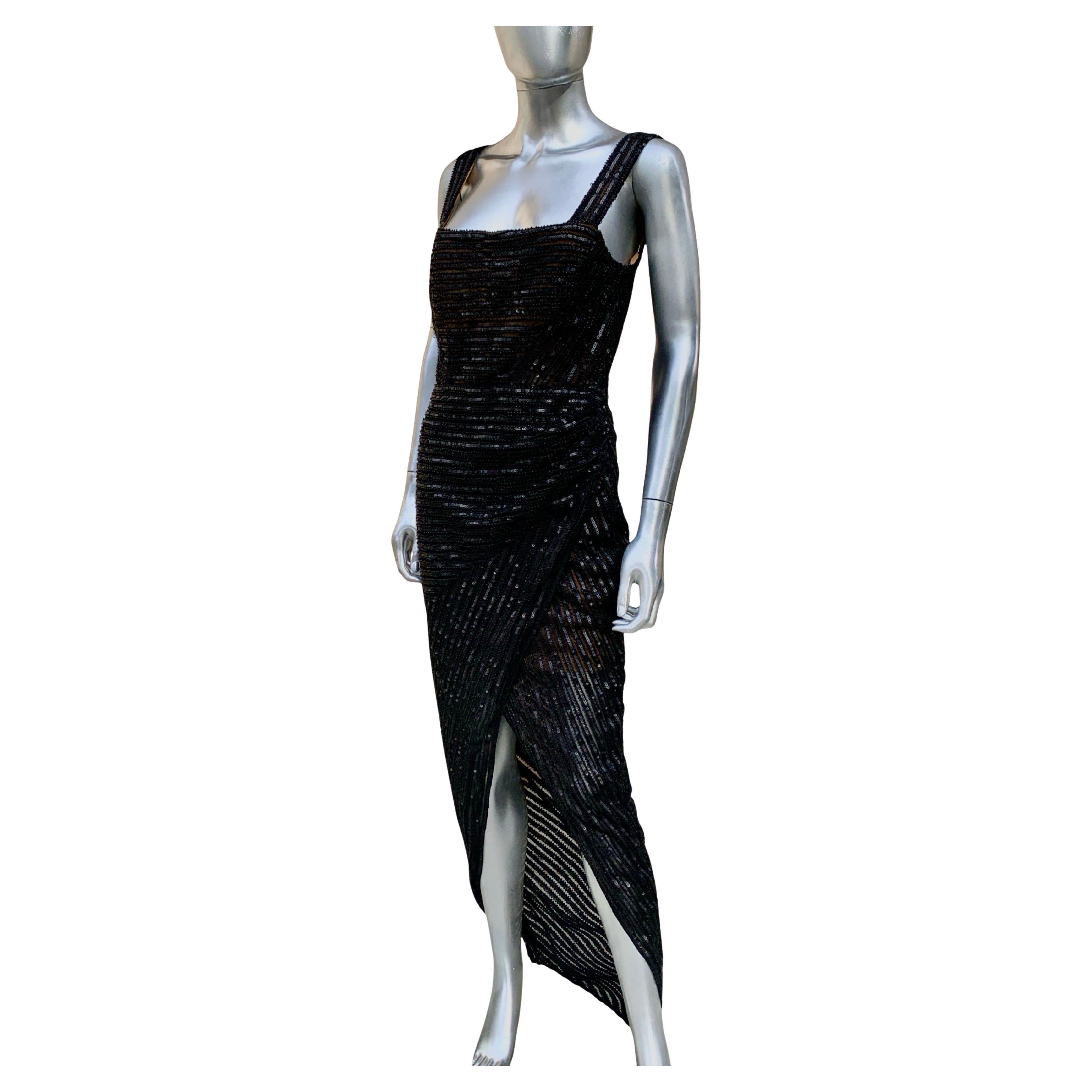 Rachel Gilbert Atemberaubende Schwarz Perlen/Sequin Cutaway Abendkleid Größe 8 NWT im Angebot