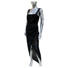 Rachel Gilbert Stunning Black Beaded/Sequin Cutaway Evening Dress Taille 8 NWT