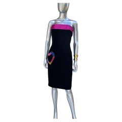 Escada COUTURE Black Velvet Fuchsia Satin “LOVE” Cocktail Dress Size 36