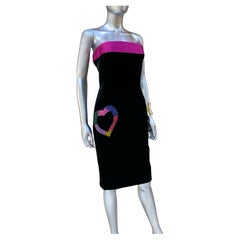 Escada COUTURE Black Velvet Fuchsia Satin “LOVE” Cocktail Dress Size 36