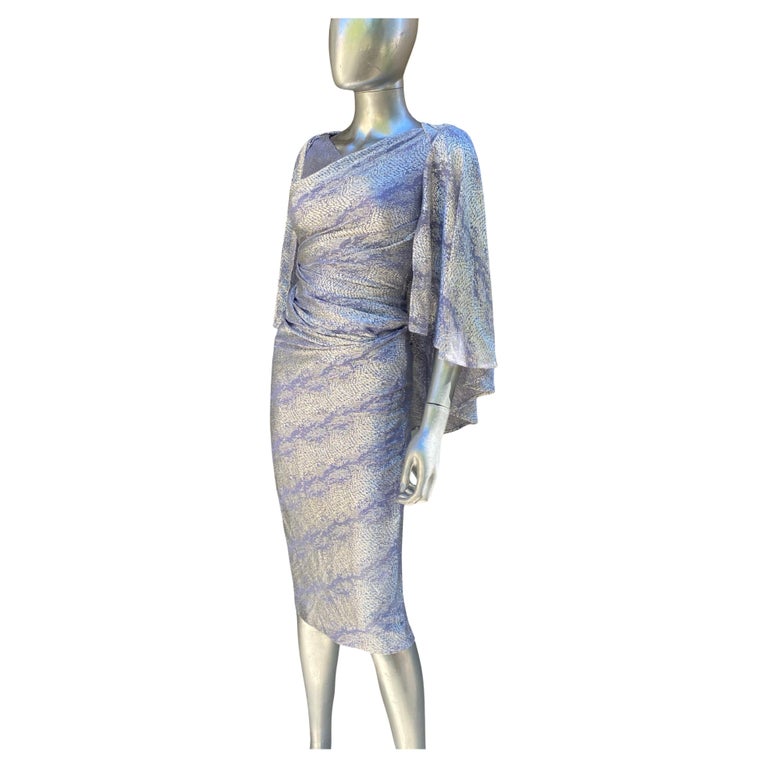 Talbot Runhof Chic Reptile Silver and Lilac Metallic Knit Cape Back Dress  Sz 2 For Sale at 1stDibs
