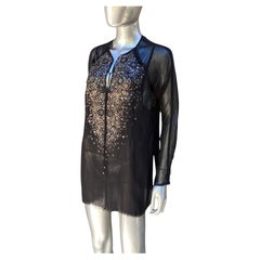 KaufmanFranco: camicetta a tunica in chiffon di seta nera con perline, taglia 6/42