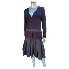 Worth NY 2 Piece Black Silk Sweater and Box Pleated Skirt Set Size 10/M