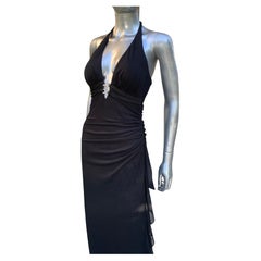 Vintage Sexy and Chic Black Jersey Draped Halter Long Dress
