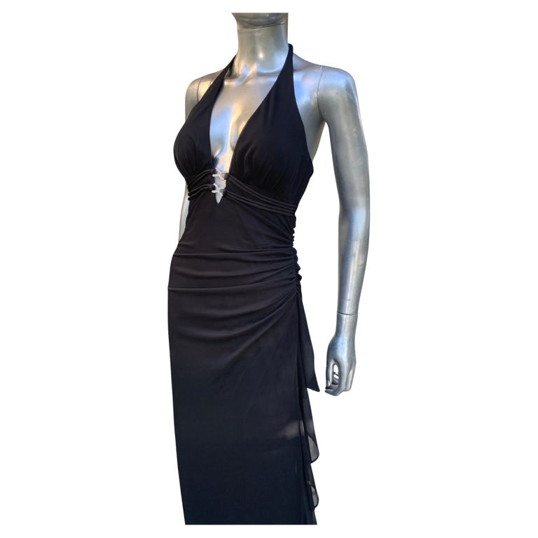 Vintage Sexy and Chic Black Jersey Draped Halter Long Dress Size 6 For Sale at 1stDibs Vintage Sexy and Chic Black Jersey Draped Halter Long Dress Size 6 For Sale at 1stDibs
