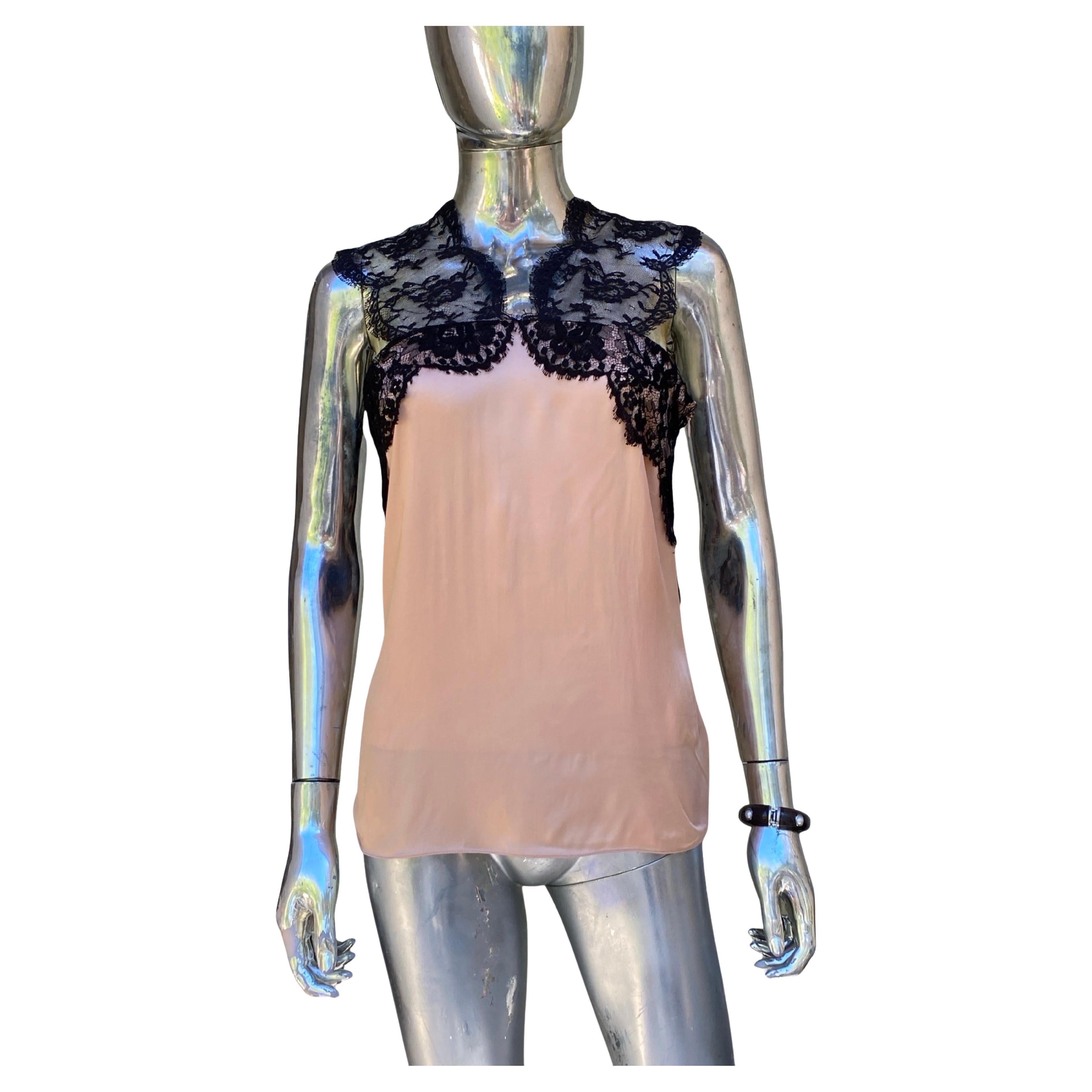 Lanvin by Elbaz Paris Rare Pink Silk Black Lace Blouse Rare Collection'S