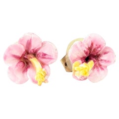 Vintage ceramic flower earrings, Pink Floral Studs