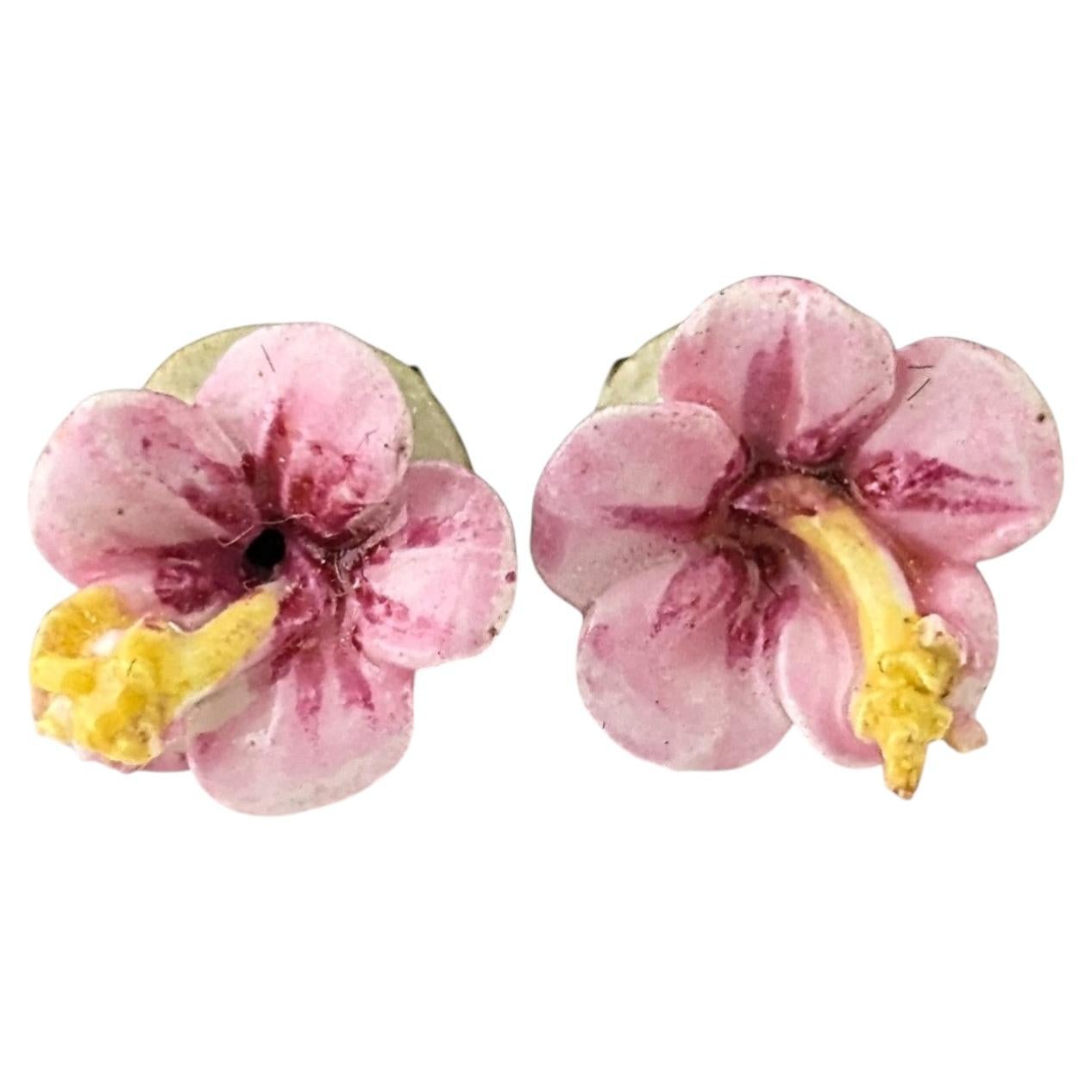 Vintage ceramic flower earrings, Pink Floral Studs For Sale