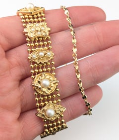 Vintage gold plated bracelets, Pair, Faux pearl