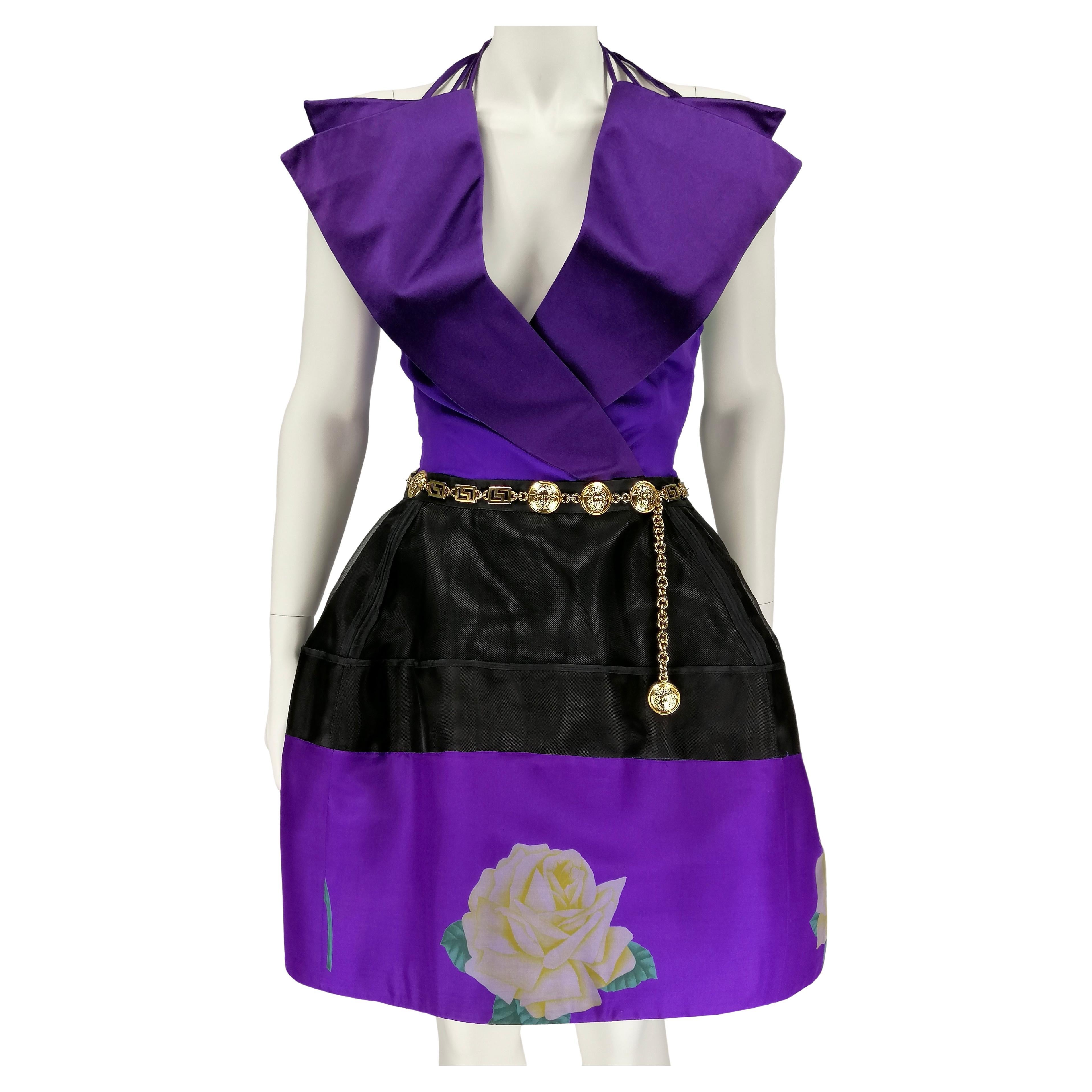 Abito viola Gianni Versace  con accessori P/E 1990